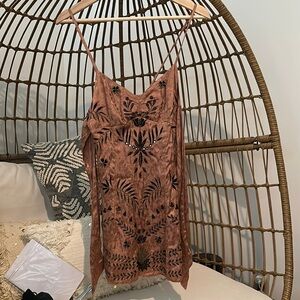 Anthropologie Brown Embroidered Mini Dress
